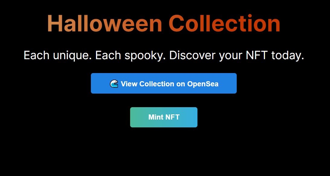 Screenshot of Halloween NFT Collection Application